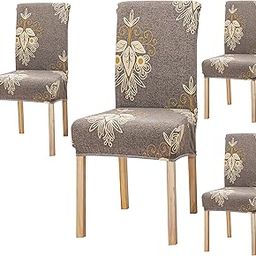 House of Quirk Elastic Chair Cover Stretch Removable Washable Short Dining Chair Cover Protector Seat Slipcover (Pack 4, Beige Brocade), Polyester-image-67