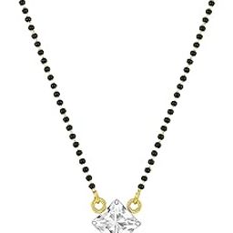 American Diamond Square Single Stone Gold Plated Mangalsutra for Women – 18 Inch Black Bead Chain with S-Hook Clasp-image-31