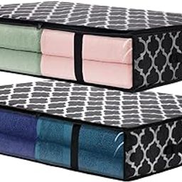KIKA HOMS Moroccan Print Underbed Storage, Foldable Clothes Storage Box, Storage Organizer, Clothes Cover, for Comforter, Blanket, Clothing, Sweaters, Pillows, Toys, 2pcs - Black-image-43