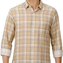 linen club Men's Linen Rich Brown Checked Contemporary Fit Full Sleeve Casual Shirt-picture-11