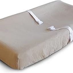 mushie Extra Soft Muslin Fitted Changing Pad Cover (Pale Taupe)-image-13