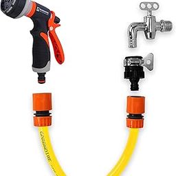 Garbnoire 1/2" Tap Adapter,1/2" Quick Connector(2Pc) & 8 Pattern Spray Nozzle Gardening,Flower,Plants,Bike Wash Equipment|Multi-Uses Cleaning,Showering Pet & Washing Cars -(Set Of 4)-Stainless Steel-image-46