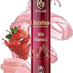 Vital Vibe Glutathione with Hyaluronic Acid 500 mg and Vitamin C Effervescent Tablets for Dark spot, Pigmentation, Skin glow| Strawberry Flavor | Sugar-Free-30