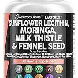 Clean Nutraceuticals Sunflower Lecithin 6000mg Lactation Supplement with Moringa 25000mg Milk Thistle 2000mg Fennel Seed 2000mg Plus Goats Rue, Shatavari, Alfalfa, & Nettle For Breastfeeding USA 60 Ct-14