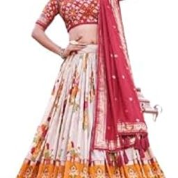 Women's Patola Print Leheriya With Foil Tussar Silk Lehenga Choli-picture-41