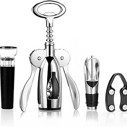 HASTHIP® 4 PCS Wine Opener Stainless Steel Corkscrew Set with Vacuum Wine Stopper, Wine Foil Cutter, Wine Aaerator Pourer Wine Corkscrew Supplies Set for Kitchen Restaurant Bars Gifts for Wine Lover-picture-28