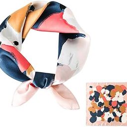 Women's Printed Shiny Dubai Style Luxury Abstract Pattern Satin Head Scarf - Neck Scarf (Square) (22"x22")-3