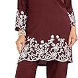 Women's Cotton Muslin White Floral Embroidery 3/4 Sleeves V-Collar Neck Co-Ord Set-image-43
