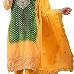 Women'S Chinon Silk Green Colour Embroidered Stitched Top With Bottom & Dupatta Set (MRSCP8505YLW_L)-image-32