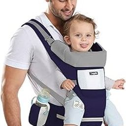 ELEPHANTBOAT® Blue Color 6-in-1 Lumbar Support 360 All-Position Baby Wrap Backpack Carrier with Front and Back for Breastfeeding 7-66 Lb Newborn Infant Toddler-picture-21