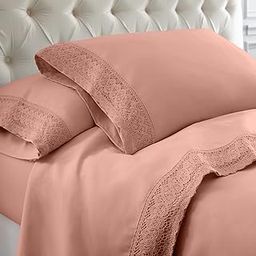 Modern Threads Soft Microfiber Crochet Lace Sheets - Luxurious Microfiber Bed Sheets - Includes Flat Sheet, Fitted Sheet with Deep Pockets, & Pillowcases Rose King-19