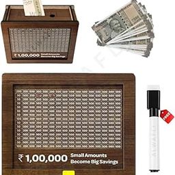 SKYLUME® Wooden Money/Piggy Bank for Kids & Adults, Savings Challenge Box, Money Saving Box for Adult 100000, Cash Collection Gullak Mini Bank, Birthday Gift for Kids, Women/Men/Friends (One Size)-image-17