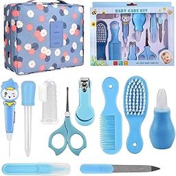 VIULVUK Essential Manicure Grooming Kit for Kids with Storage Bag | 10 in 1 Healthcare Accessories Set to Keep Infants & Toddlers Clean | Perfect Nursery Gift for New Born Baby (Blue)-image-48