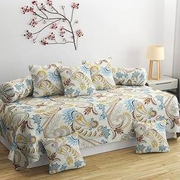 Stylish Threads Heavy Cotton 8 Pieces Diwan Set ||1 Single Bedsheet, 2 Bolster Covers, 5 Cushion Covers || :- Cream Jaipuri-image-15