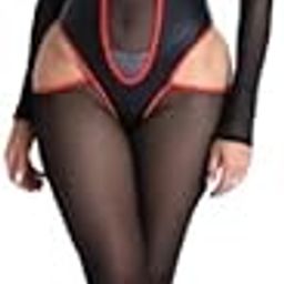 Women's Sexy Mesh Cutout Halter Jumpsuit – Black and Red Sheer Bodysuit with Sleeves-image-25