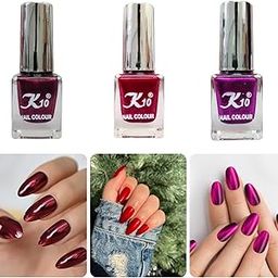 K10 Nail Polish| Metallic Finish Nail Paint|Quick Drying| Non UV Polish - Gel Finish |Chip Resistant Long-Lasting Multicolor Nail Paint for Women and Girls|Maroon-Red-Dark-Pink Set of 3 (12ml each)-image-82