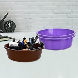 Pack of 3 Desk Organizer | Stationery Organizer | Multipurpose Storage Organizer | Office Supplies for Pen-Pencil-Staplers | Desktop Organizer | 6 LTR | Purple & Brown-image-85