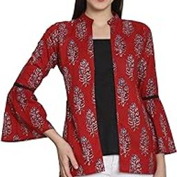 Women's Maroon & Black Pure Cotton Jaipuri Printed Short Top (JOPLJPR738-P)-41