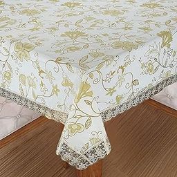 Homerz Polyvinyl Chloride Premium 8-10 Seater Dining Table Cover, Size 60 X 108 Inch Exact, Waterproof and Easy to Clean (White Floral), Rectangular-30