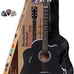 Intern 38C Ebony Wood Cutaway Design Acoustic Guitar with Picks And Carry Bag (Black)-picture-18