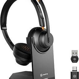 Wireless Headsets with Mic, 5.1 Bluetooth Headset with AI Noise Cancelling Microphone, 48Hrs Computer Headphones w/USB Dongle & Charging Base, for Office, Remote Work, Call Center, Gaming-12