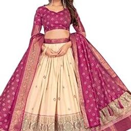 Women's Tusser Silk Lehenga Choli Set with Jacquard Border | Stitched Lehenga with Foil Work, Unstitched Blouse & Dupatta | Gotta Patti Lace & Tassels | Festive & Wedding-picture-12