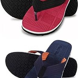 Casual Slippers Combo For Men With EVA Sole | Durable & Lightweight | Stylish Flip-Flop | Cushioned Footbed - Comfortable Fit for Every Occasion | (102) | Color RED-NAVY BLUE | Size : 8-15