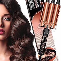 Urban yog 3 Barrel Hair Curler For Women'S Hairstyle|Double Ceramic Coated Barrels|Instant Heat Up|Adjustable Temperature Settings With Led Display|Suitable For All Hair Types|Black And Rose Gold-image-20