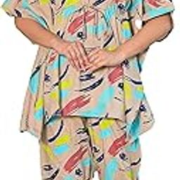 Women's Brush Printed Kaftan Pajama Set Night Suit for Women-image-12