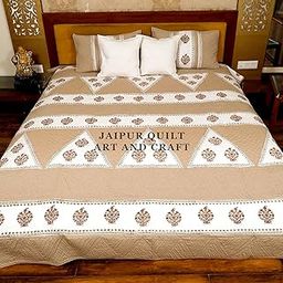 Jaipur Quilt Art and Craft Surgicals Cotton Printed Quilted Bed Cover with 2 Pillow Covers (Size Double - 90 x 108 Inch)-image-95
