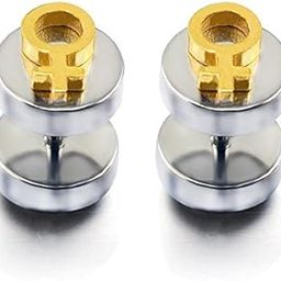 1 Pair Gold Female Emblem Stainless Steel Men's Round Barbell Ear Stud Silver Color Earring 10mm-image-46