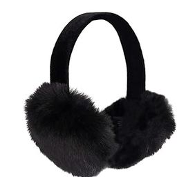 Faux Rex Earmuff with Black Velvet Comfort Band - Fake Fur Winter Accessory - Warm Fashion Ear Muff - Stylish Ear Warmers - Soft Fuzzy Headwarmer - Fluffy Headwear - (Black)-image-47