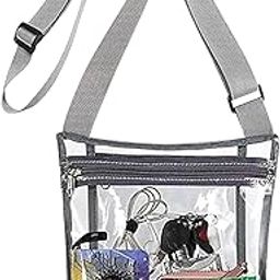 Women’s Clear Vinyl Cross-Body Purse; Stadium Approved with Adjustable Strap and Extra Inside Pocket; Grey-image-32