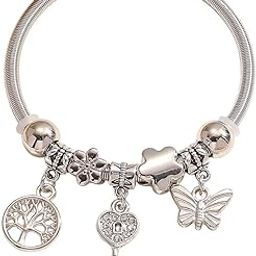 Trendy Silver Charm Bracelet for Women & Girls, Adjustable Bangle with Butterfly, Key, Star & Crown Charms, Cute Fashion Accessory for Parties, Daily & Gifting, 1 Pcs.-image-70