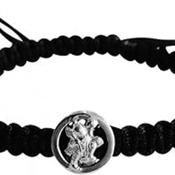 Auspicious Silver Hanuman Bracelet with Black Adjustable Strap for Men and Women-image-41