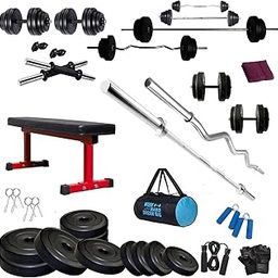 BODYFIT Home Gym Set Combo Kit, Equipment, (20Kg-100Kg) Weight Plates, 3Ft Curl, 5Ft Plain Rod, Flat Red Pipe Bench,2 Pcs Dumbbell Rods,Fitness Exercise Set. (20 Kg Gym Set)-image-63