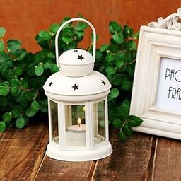 eCraftIndia Metal Lantern Decoration with Tea Light Candle (10 cm x 10 cm x 15 cm, White)-image-16