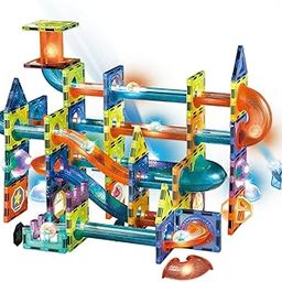 Magnetic Tiles, Yotym 110piece Light Magnetic Tiles Building Tile for Kids,3D Clear Educational STEM Toys, Marble Run Blocks Toys for Kids Ages 3+Year Old Boys Girls (Magnetic Marble Run Block Set)-image-37