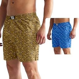 Men's Multicolor Cotton Blend Assorted Boxer Shorts| Regular Fit | Elasticated Waistband | Back Pocket | Mens Boxers|Pack of 2-image-79
