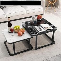 OUTLET CART 2-Piece Square Coffee Table Set | Marble Finish MDF Top with Golden Iron Frame | Modern Center & Side Table for Living Room, Bedroom & Small Spaces(BLK)-image-4