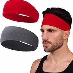 caiuse 2 Pack Running Headbands for Men Sweatbands Sports Sweat Bands Workout Thin Fitness Gym Yoga Headband Men - Athletic Headbands Men Cycling Sweat Band, (Red Grey)-picture-17