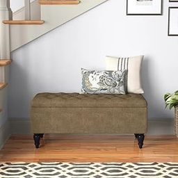 LEGACY OF COMFORT Balcom Upholstered Storage Ottoman Bench - Flip Top Bedroom Bench With Storage (Tan)-image-58