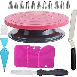C&G INDIA Cake Making Revolving Turn Table 12 Piece Cake Decorating Nozzles Stainless Steel Spatula 3 Icing Scraper.-image-17