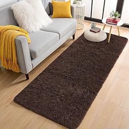 Shardha Home Furnishing Fluffy Runner Rugs, Super Soft Shaggy Carpet Fuzzy Long Fur Rug for Bedroom Living Room Dorm, Plush Kids Playroom Baby Girls Nursery Decor Mats (Coffee, Small)-image-8
