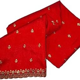 Red Raw Silk Blouse Material with Gold Embroidery Work, 1 Metre-image-64