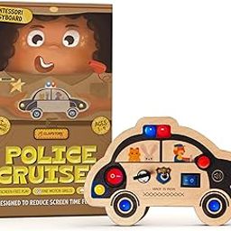 Clapstore Toys Montessori Police Cruiser Busy Board with LED Light Switches, Wooden Car Sensory Toy for Toddlers 1-6 Years, Travel-Friendly Montessori Toy for Boys & Girls-23