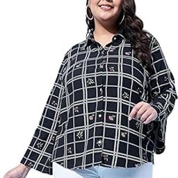 Women's Polyester Black Checks Plus Size Top-image-1