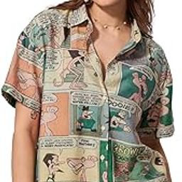 Pink Panther: Comics Women and Girls Short Sleeves Collared Neck Button Front Multicolour All Over Printed Viscose Blend Regular Fit Holiday Shirts-image-90