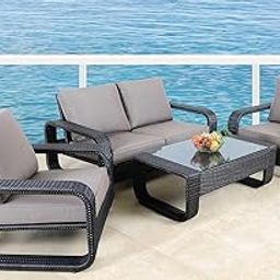 BRISHI Outdoor 4 Seater Sofa Set || Patio Furniture Sets || Balcony Sofa || Indoor Sofa || Wicker Rattan Garden Sofa Set with Cushion and Center Table (Black/Grey)-image-59