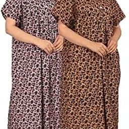 Nighty for Women Cotton Combo (Pack of 2) Nighty Gown Round Neck Short Sleeves Jaipuri Maxi Gown Printed Free Size-image-43